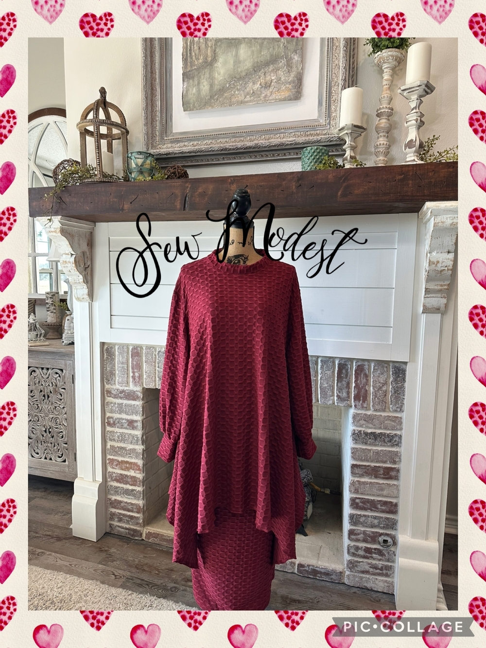 Burgundy Textured Two-Piece Tunic and Skirt Set